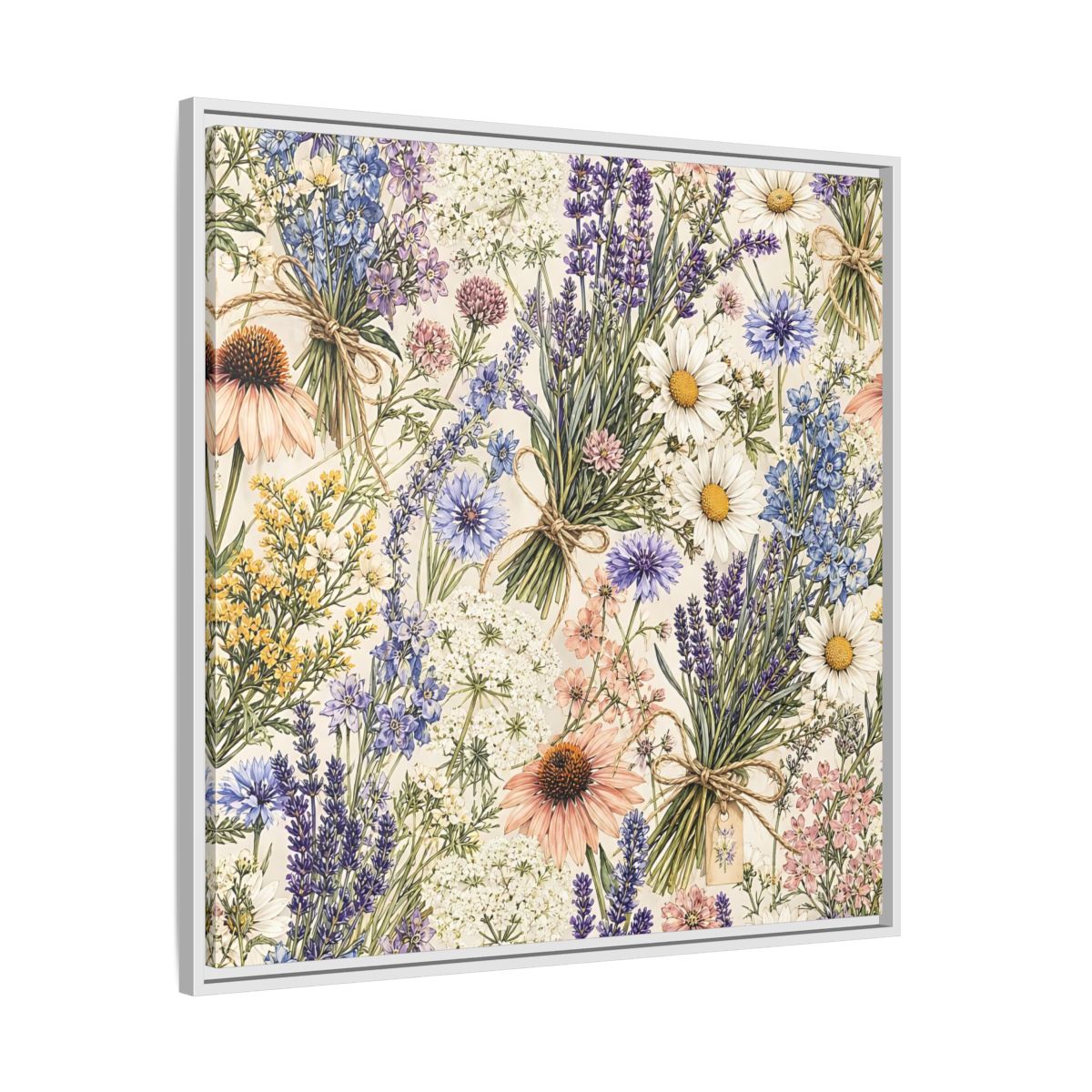 Side Mockup 25. Floral Wildflowers Pastel Wildflowers shown as stretched canvas wall art