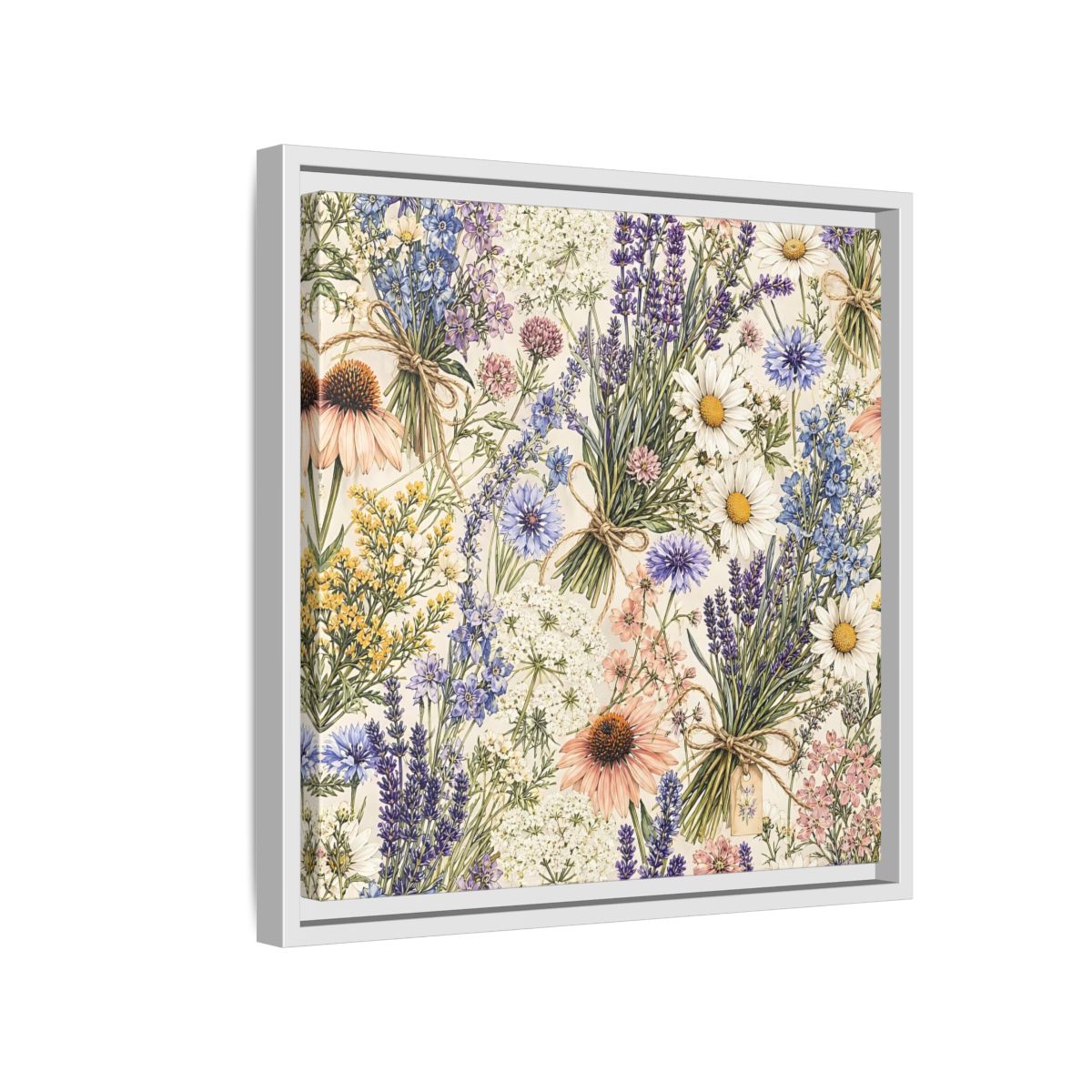 Side Mockup 13. Floral Wildflowers Pastel Wildflowers shown as stretched canvas wall art