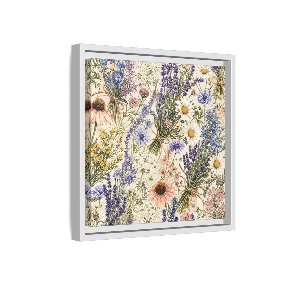 Side Mockup 16. Floral Wildflowers Pastel Wildflowers shown as stretched canvas wall art