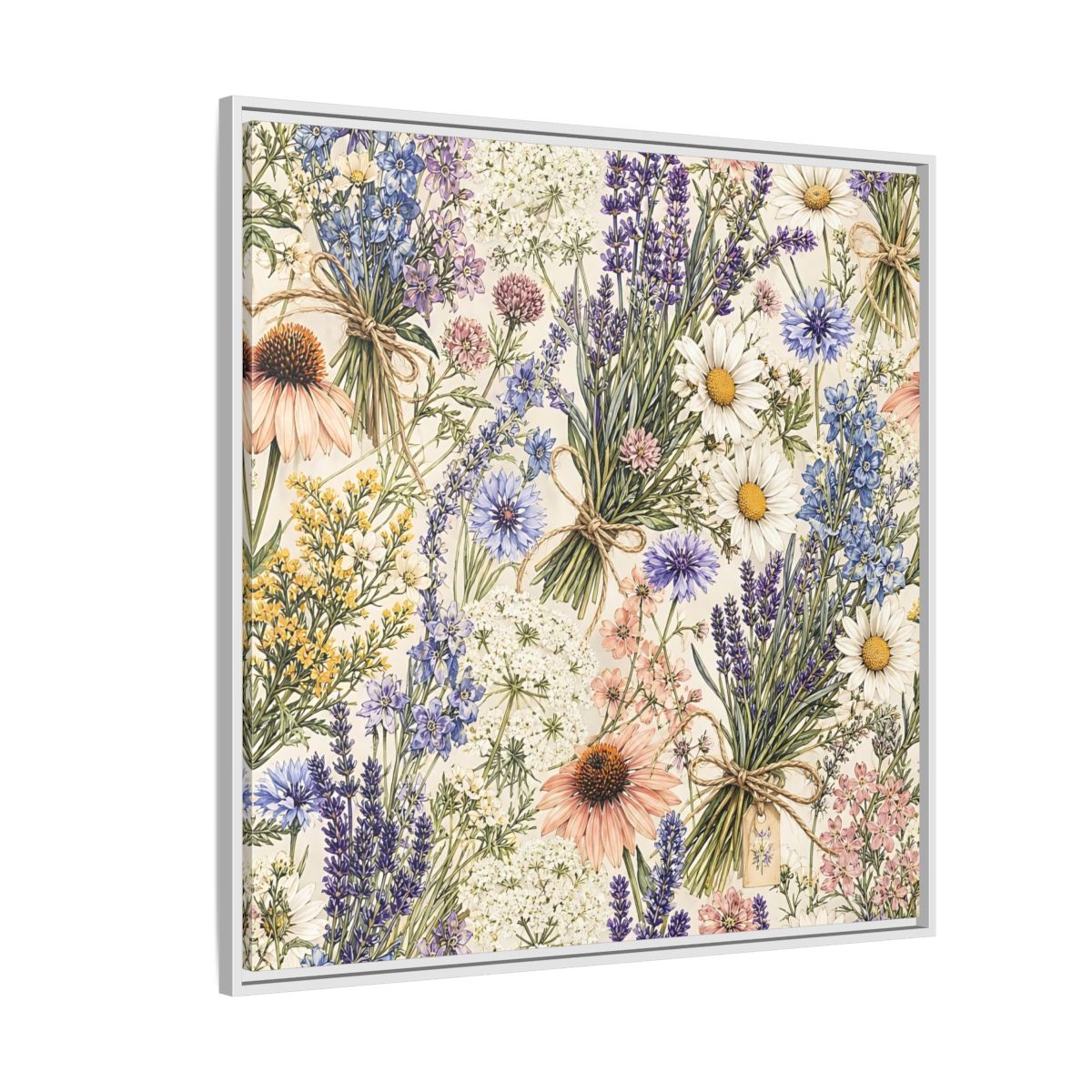 Side Mockup 4. Floral Wildflowers Pastel Wildflowers shown as stretched canvas wall art