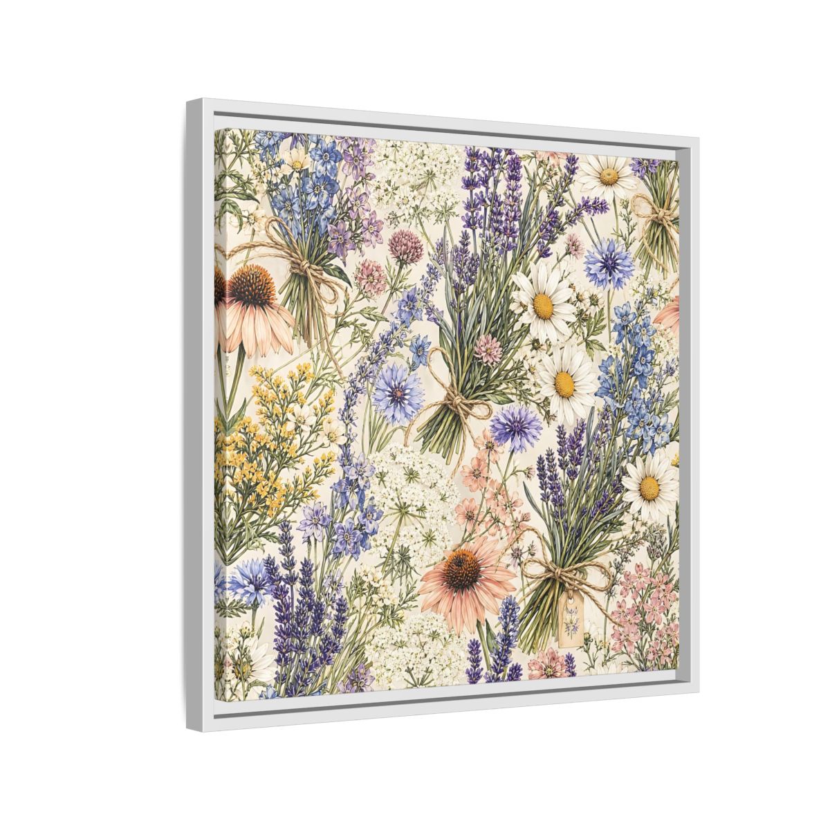 Side Mockup 10. Floral Wildflowers Pastel Wildflowers shown as stretched canvas wall art