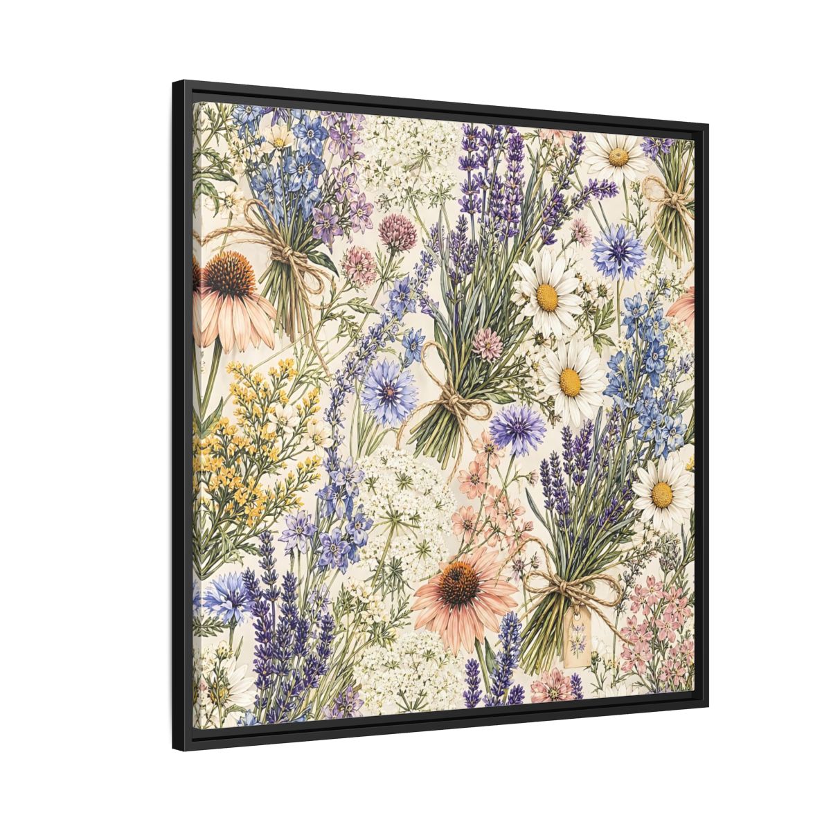 Side Mockup 9. Floral Wildflowers Pastel Wildflowers shown as stretched canvas wall art