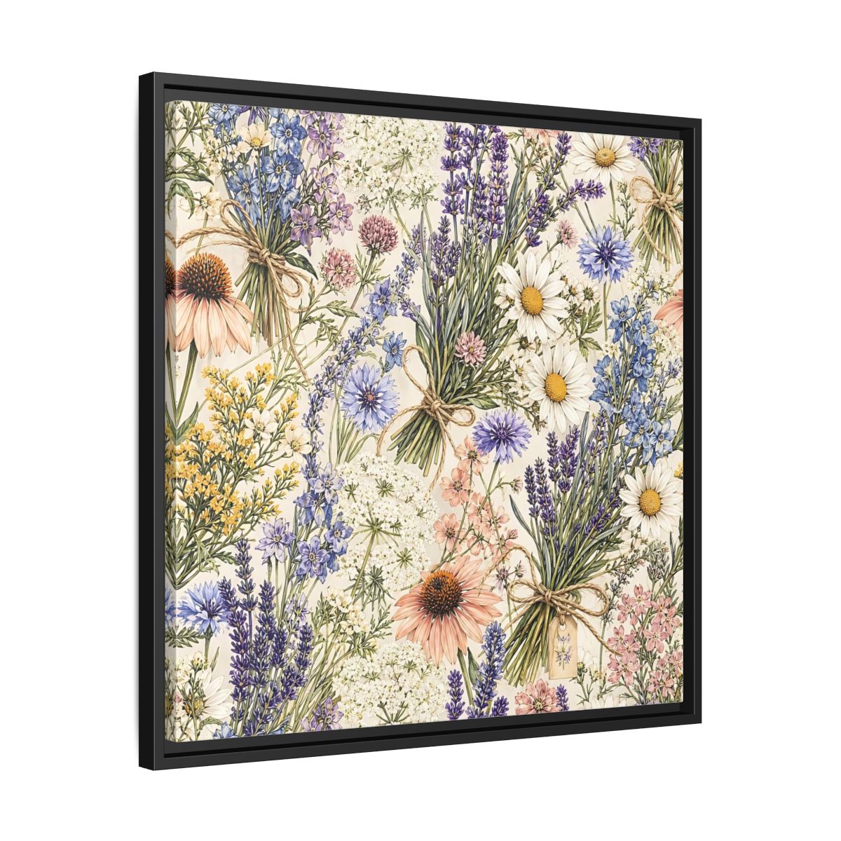 Side Mockup 31. Floral Wildflowers Pastel Wildflowers shown as stretched canvas wall art