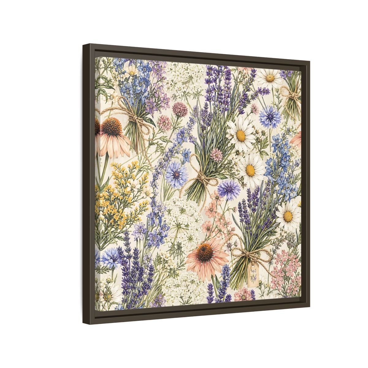 Side Mockup 11. Floral Wildflowers Pastel Wildflowers shown as stretched canvas wall art