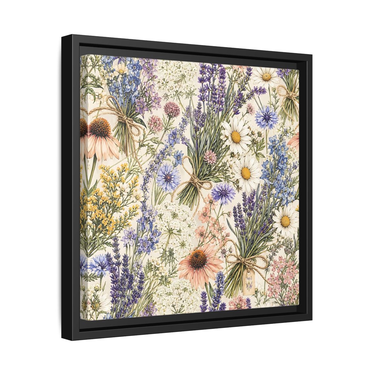 Side Mockup 32. Floral Wildflowers Pastel Wildflowers shown as stretched canvas wall art