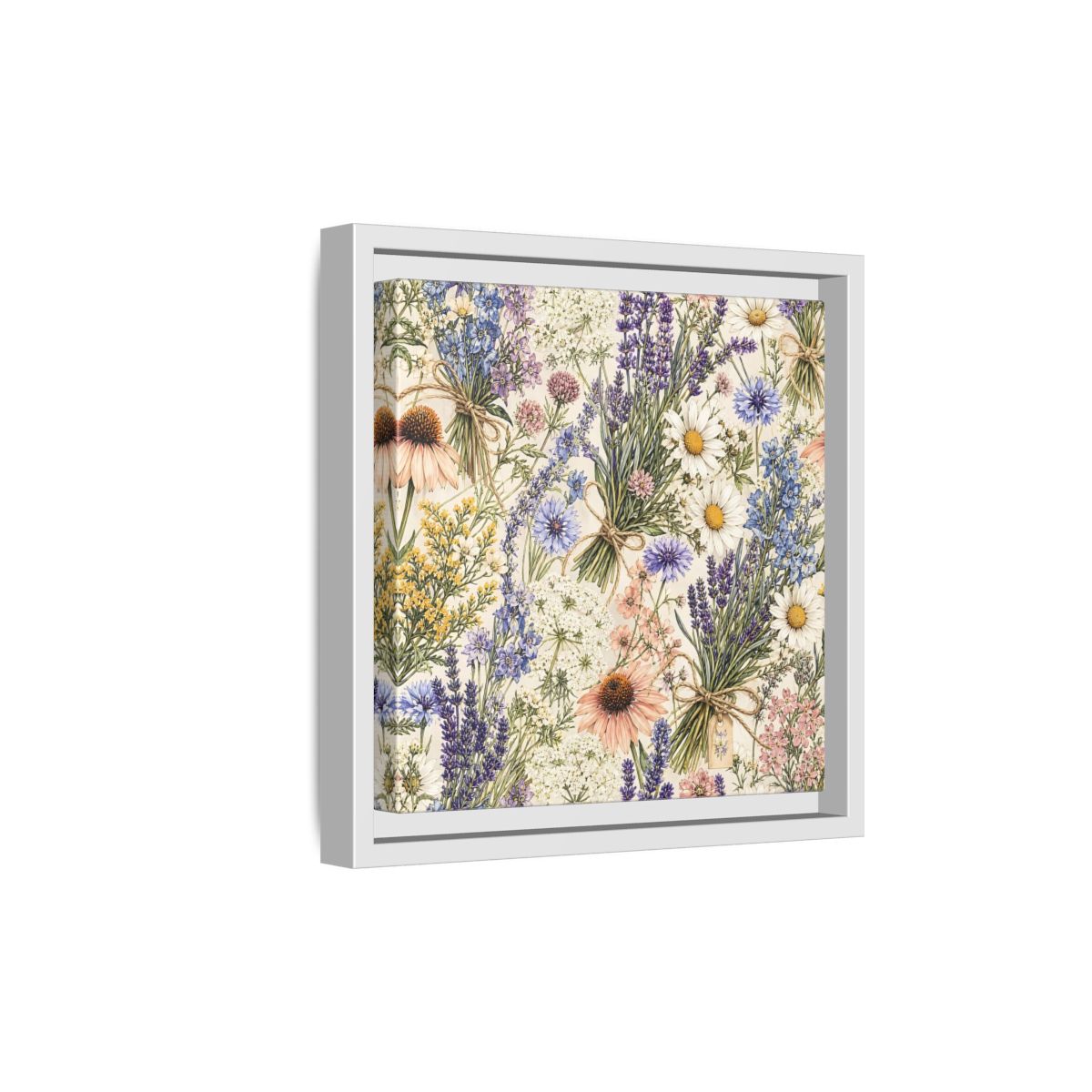 Side Mockup 19. Floral Wildflowers Pastel Wildflowers shown as stretched canvas wall art