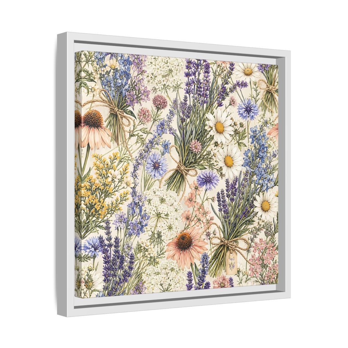 Side Mockup 28. Floral Wildflowers Pastel Wildflowers shown as stretched canvas wall art