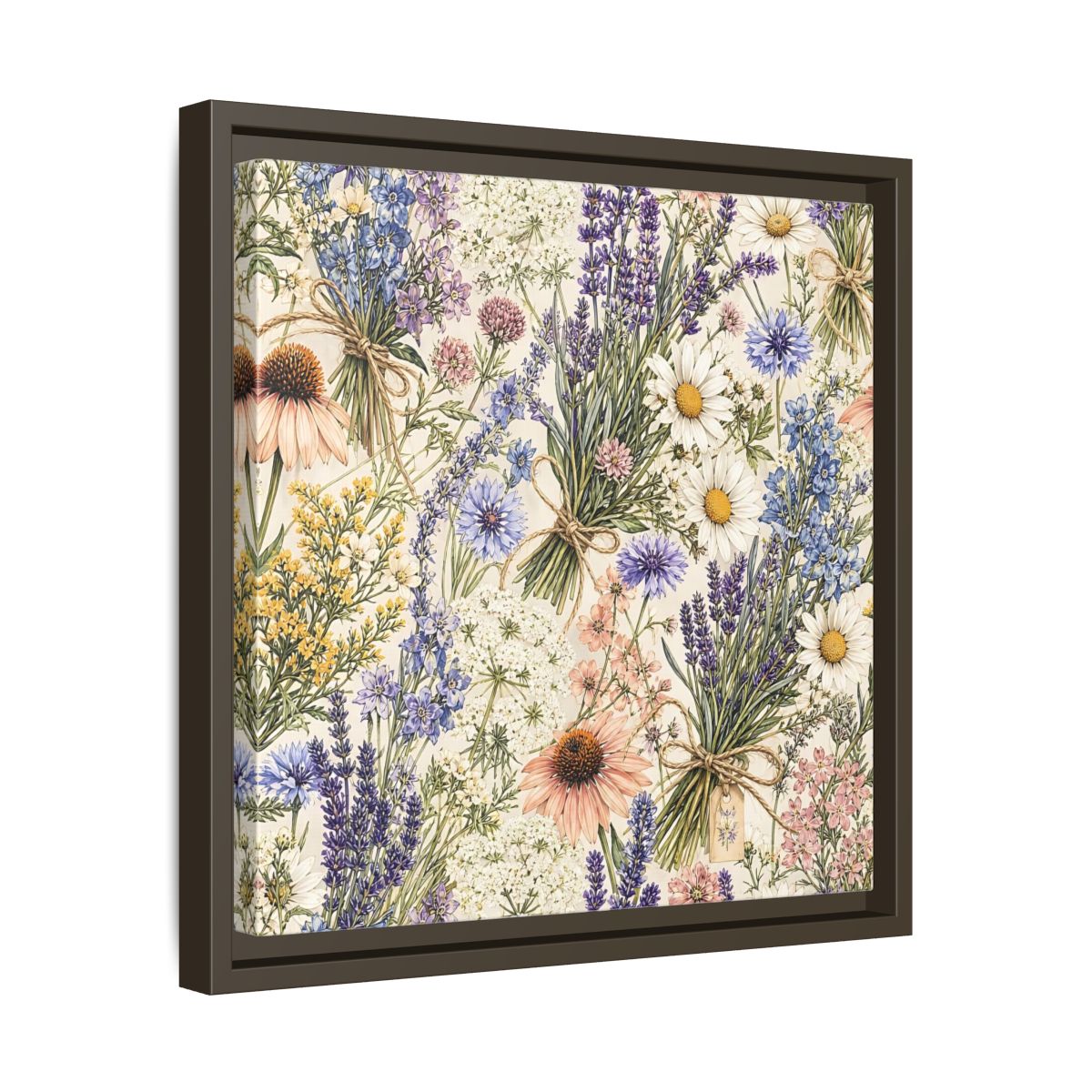 Side Mockup 29. Floral Wildflowers Pastel Wildflowers shown as stretched canvas wall art