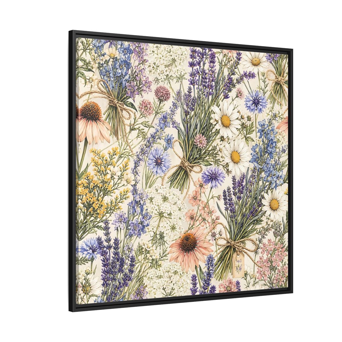Side Mockup 6. Floral Wildflowers Pastel Wildflowers shown as stretched canvas wall art