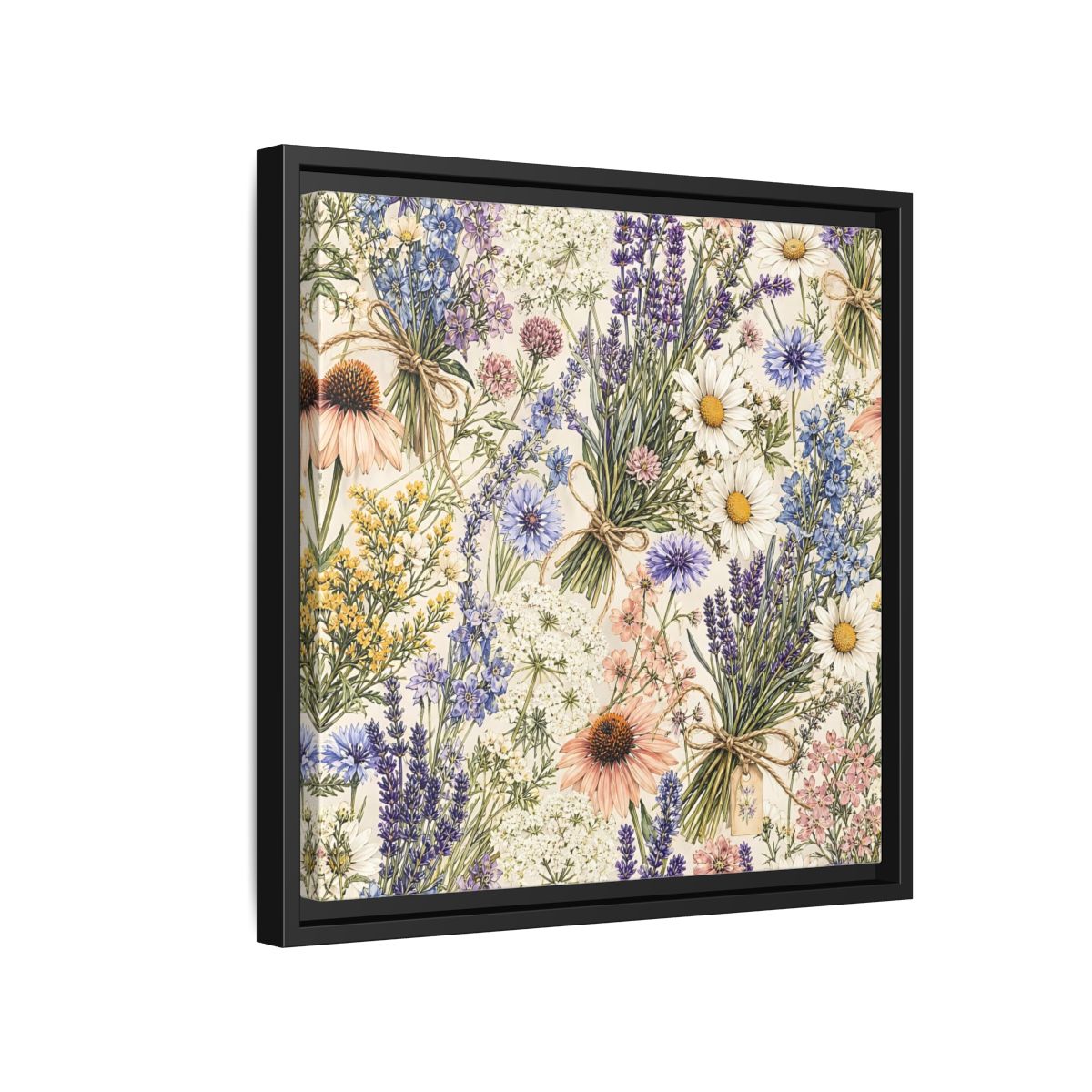 Side Mockup 15. Floral Wildflowers Pastel Wildflowers shown as stretched canvas wall art