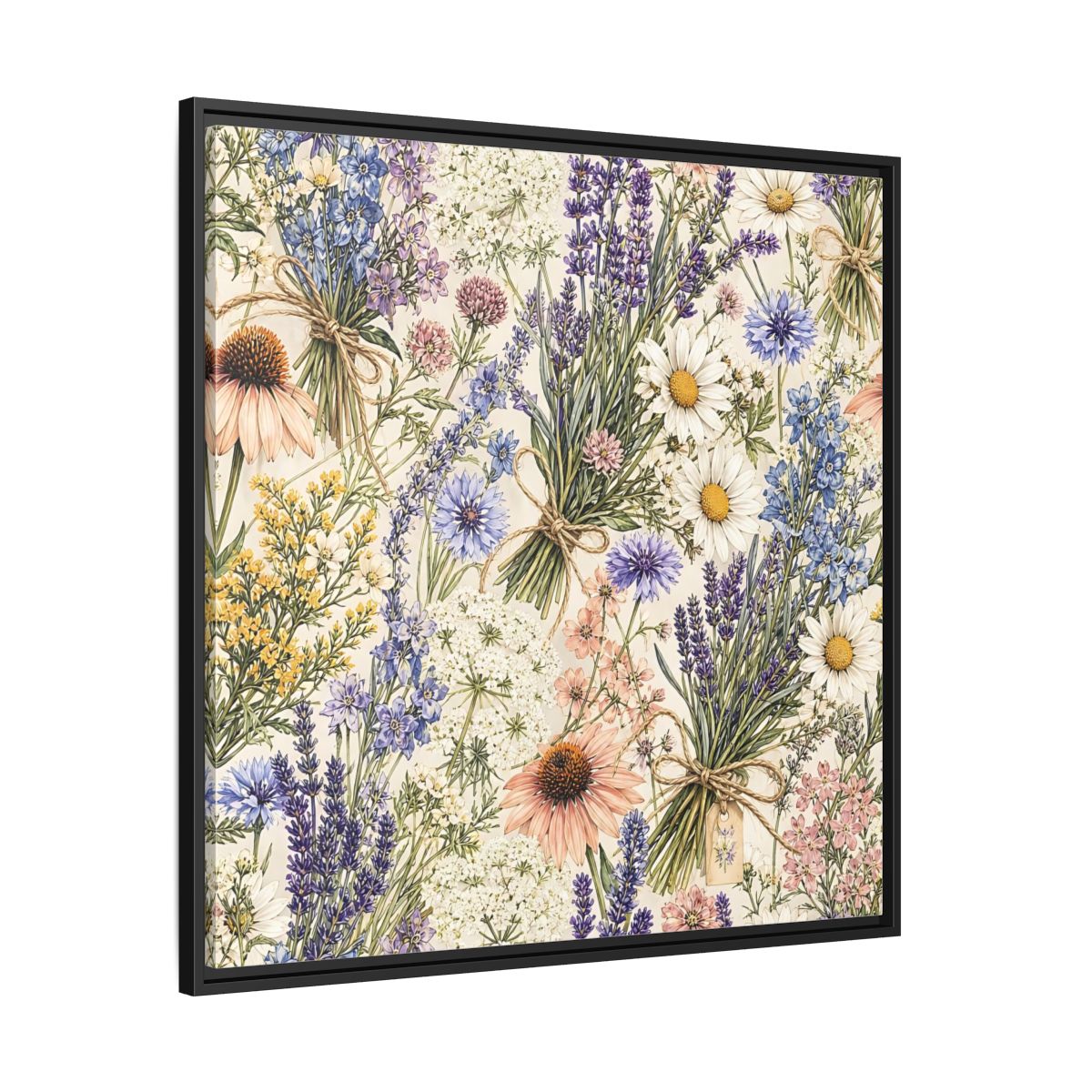 Side Mockup 30. Floral Wildflowers Pastel Wildflowers shown as stretched canvas wall art