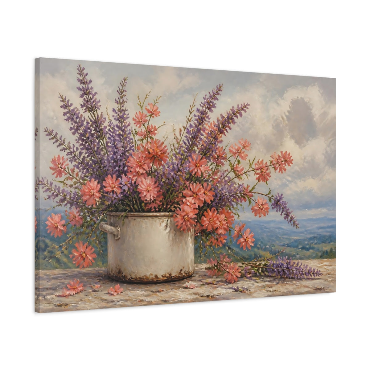 Main Mockup. Floral Wildflowers Pink Purple Flowers shown as stretched canvas wall art