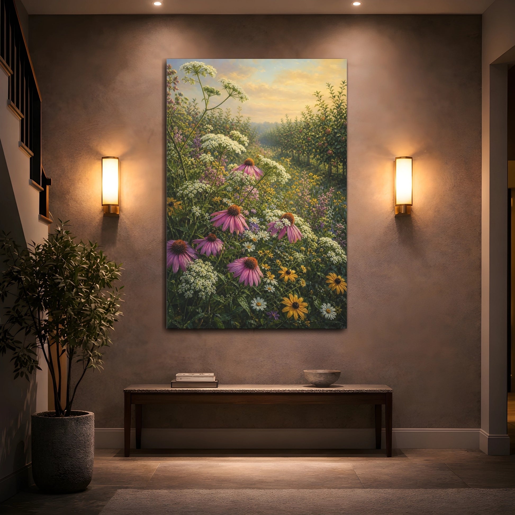 Mockup 2. Floral Wildflowers Wildflower Field shown as stretched canvas wall art