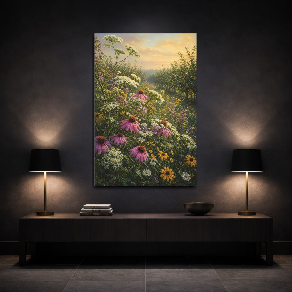 Mockup 3. Floral Wildflowers Wildflower Field shown as stretched canvas wall art