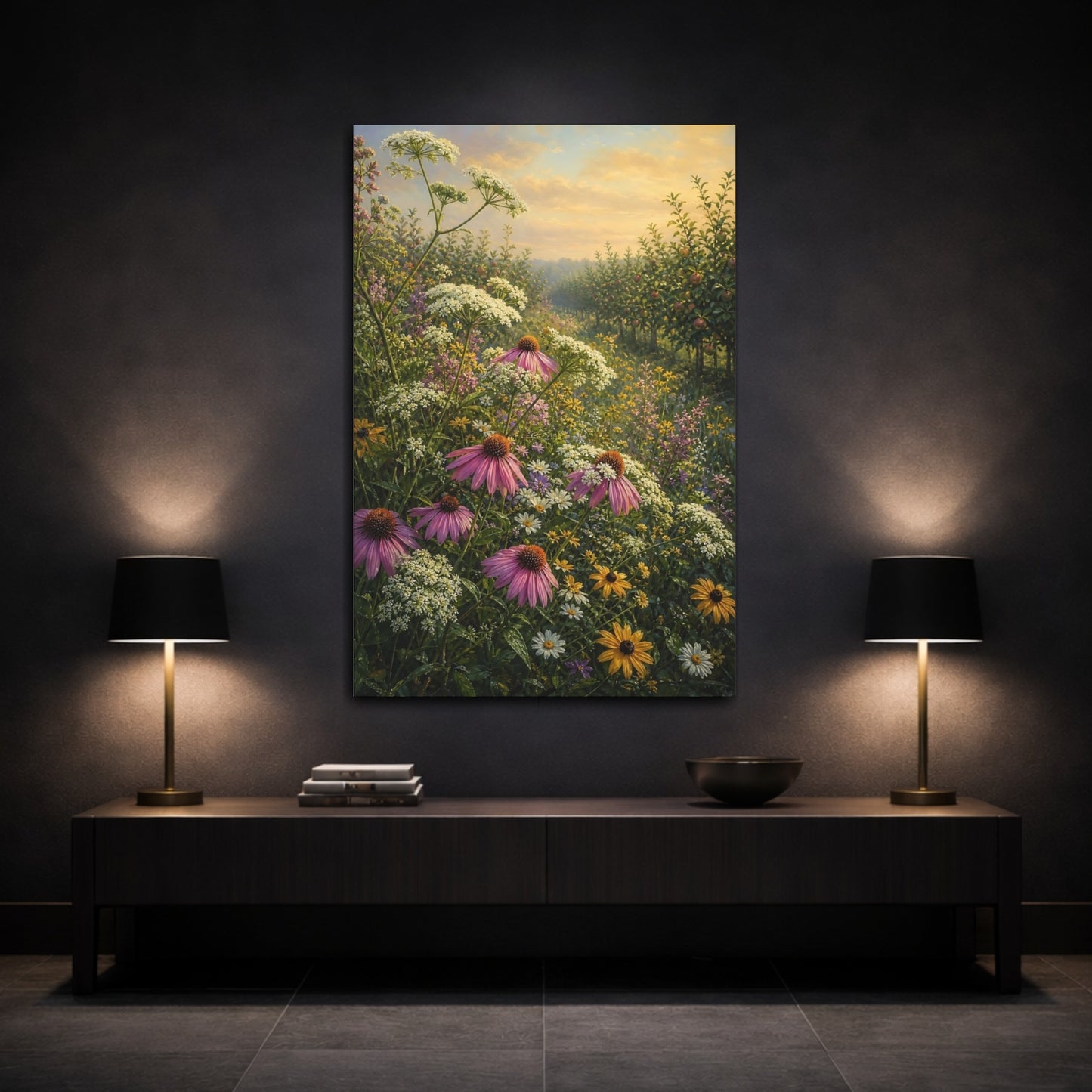 Mockup 3. Floral Wildflowers Wildflower Field shown as stretched canvas wall art
