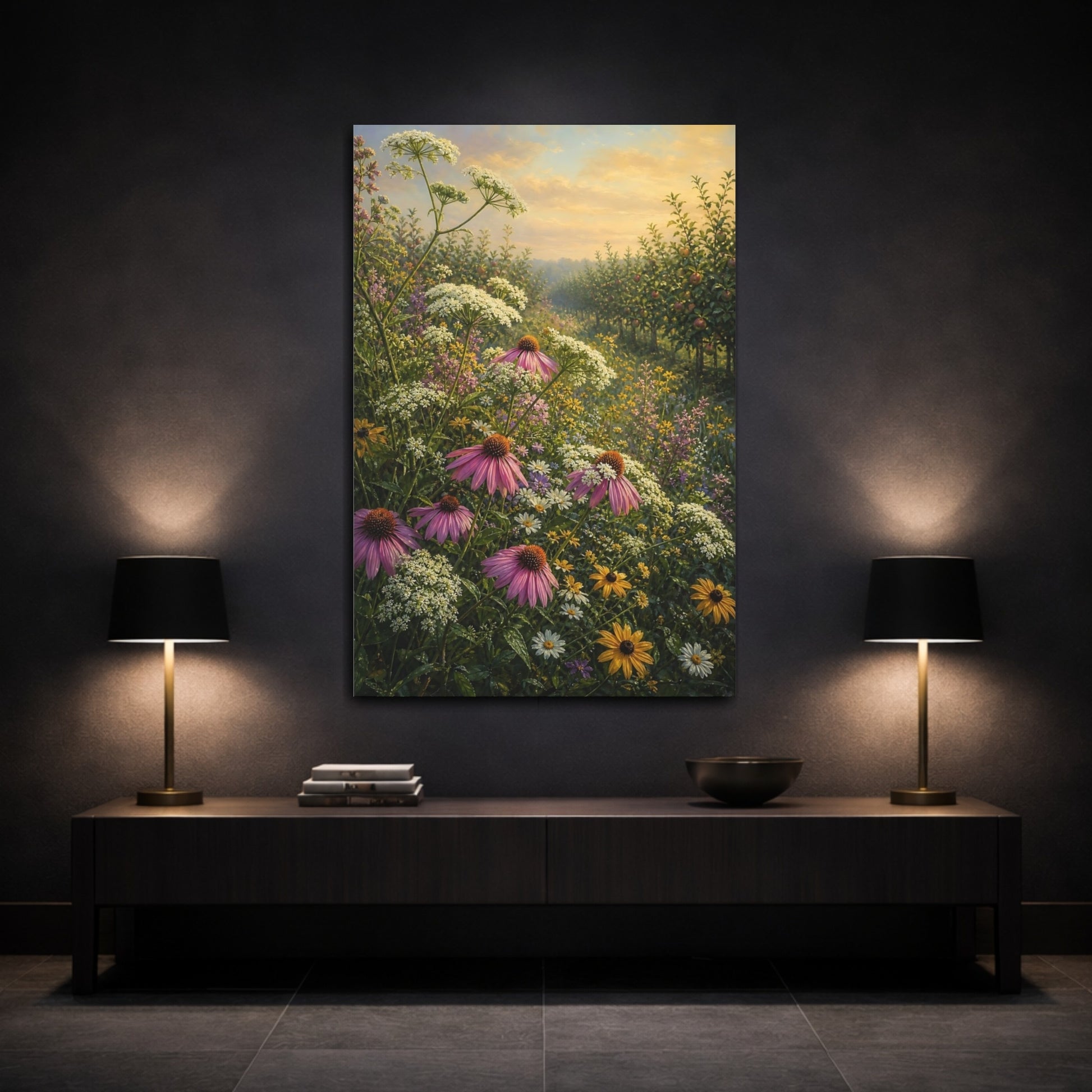 Mockup 3. Floral Wildflowers Wildflower Field shown as stretched canvas wall art