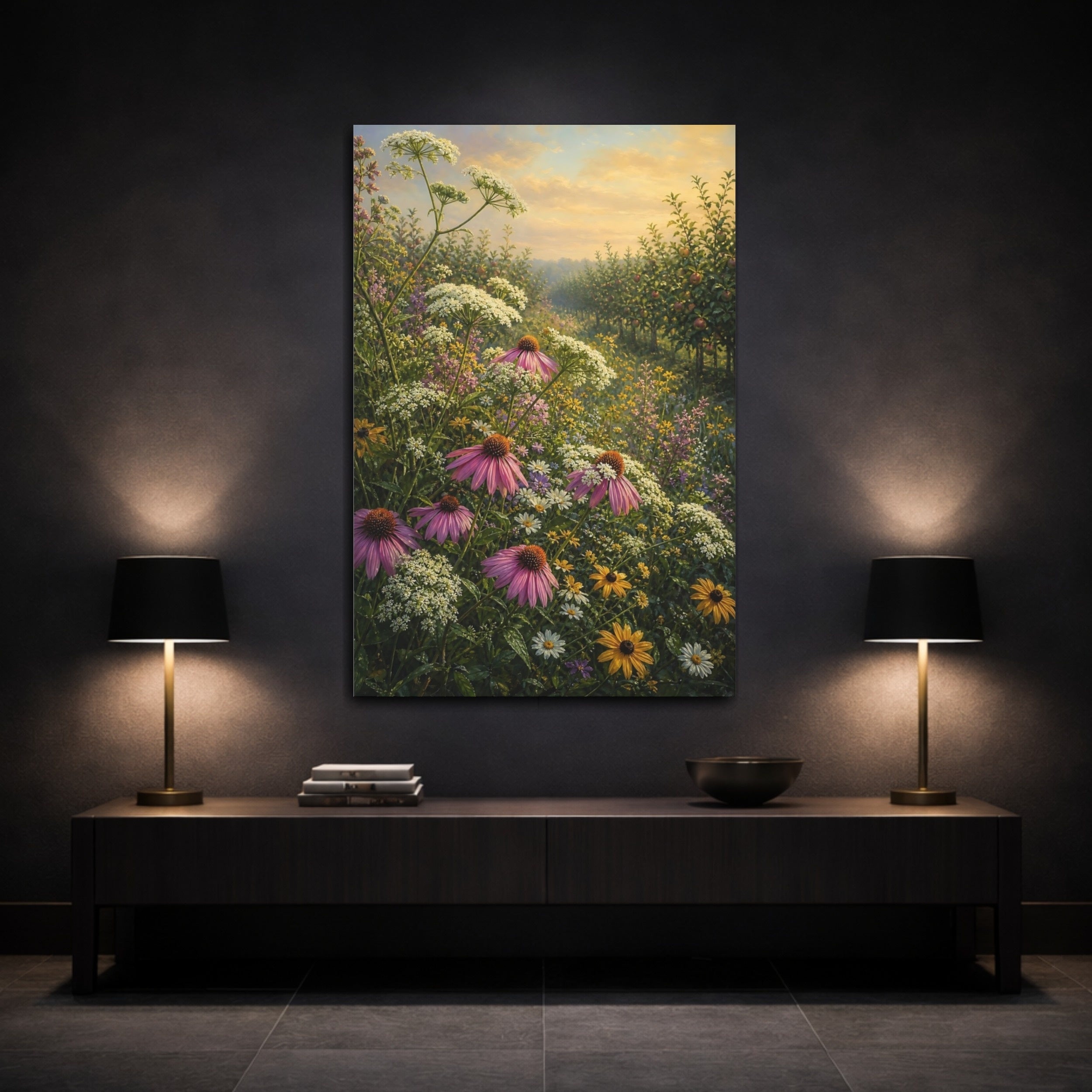 Mockup 3. Floral Wildflowers Wildflower Field shown as stretched canvas wall art