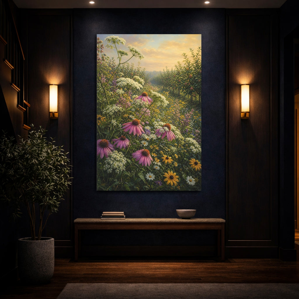 Mockup 4. Floral Wildflowers Wildflower Field shown as stretched canvas wall art