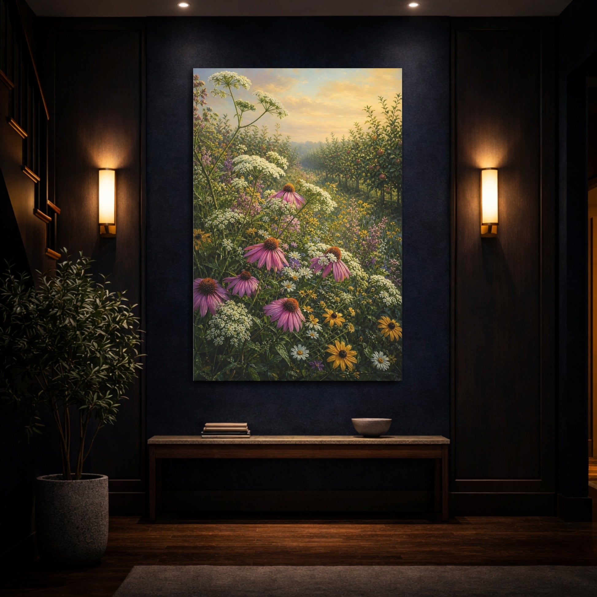Mockup 4. Floral Wildflowers Wildflower Field shown as stretched canvas wall art