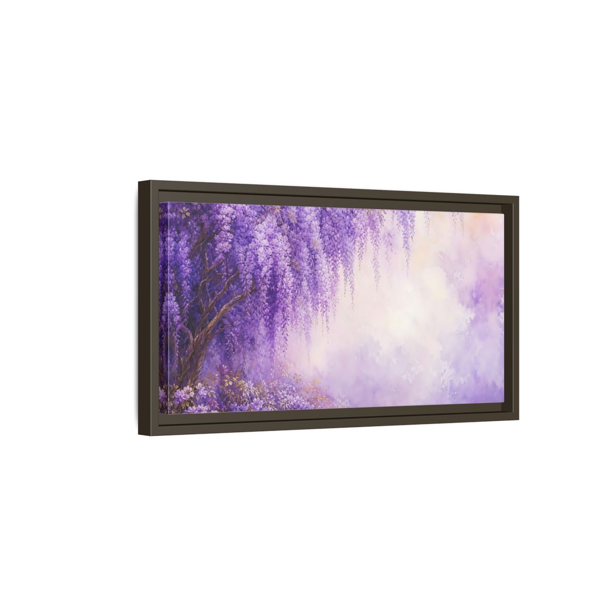 Side Mockup 7. Floral Wisteria Flowers Purple Wisteria shown as stretched canvas wall art
