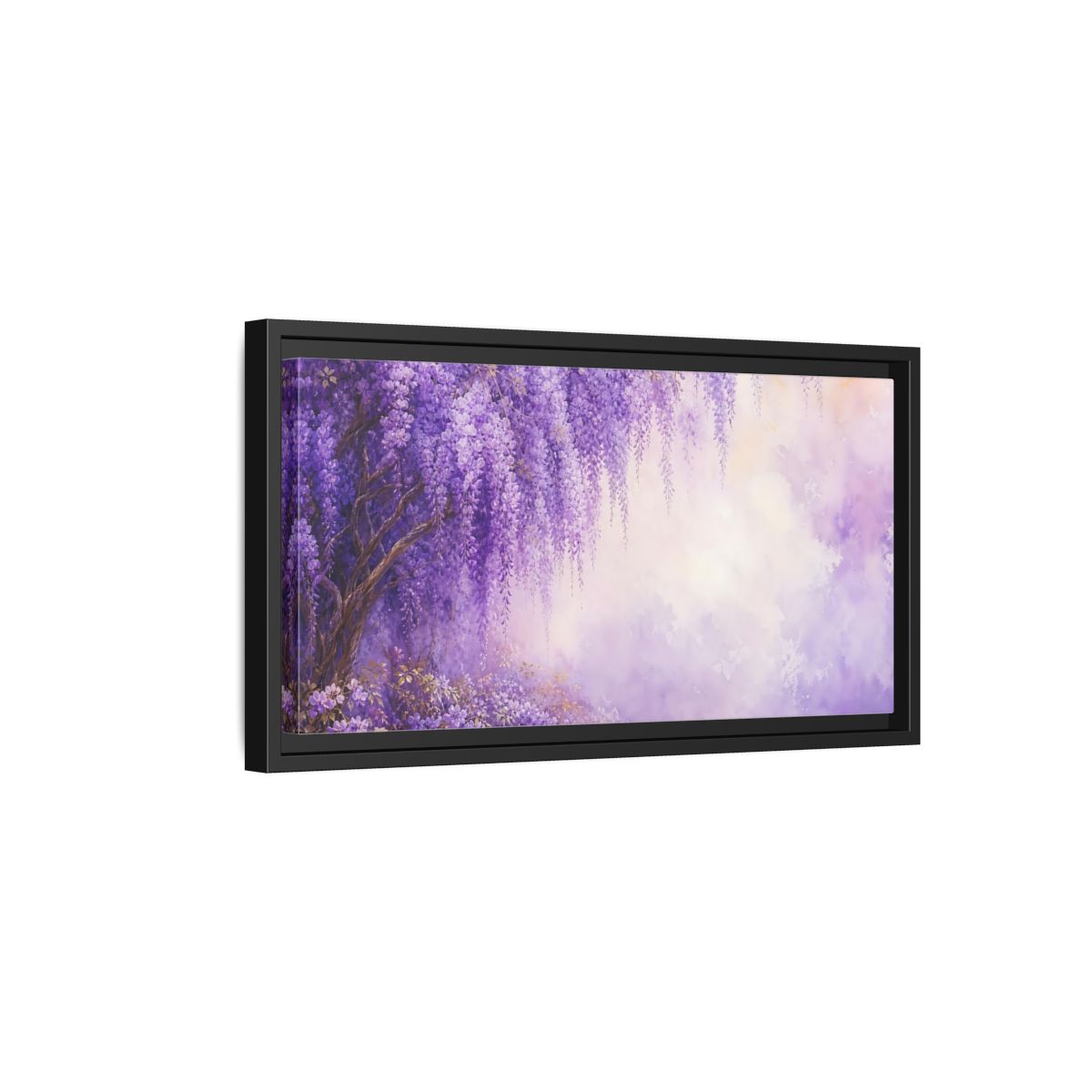 Side Mockup 8. Floral Wisteria Flowers Purple Wisteria shown as stretched canvas wall art