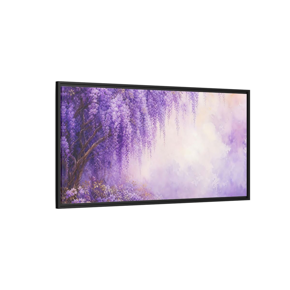 Side Mockup 5. Floral Wisteria Flowers Purple Wisteria shown as stretched canvas wall art