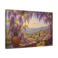 Side Mockup 4. Floral Wisteria Purple Wisteria Landscape shown as stretched canvas wall art