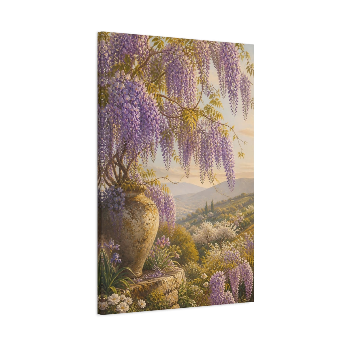 Main Mockup. Floral Wisteria Purple Wisteria shown as stretched canvas wall art