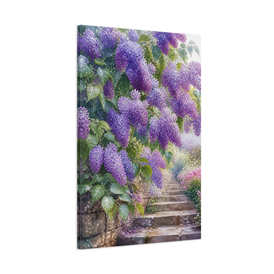 Main Mockup. Floral Wisteria Purple Wisteria shown as stretched canvas wall art