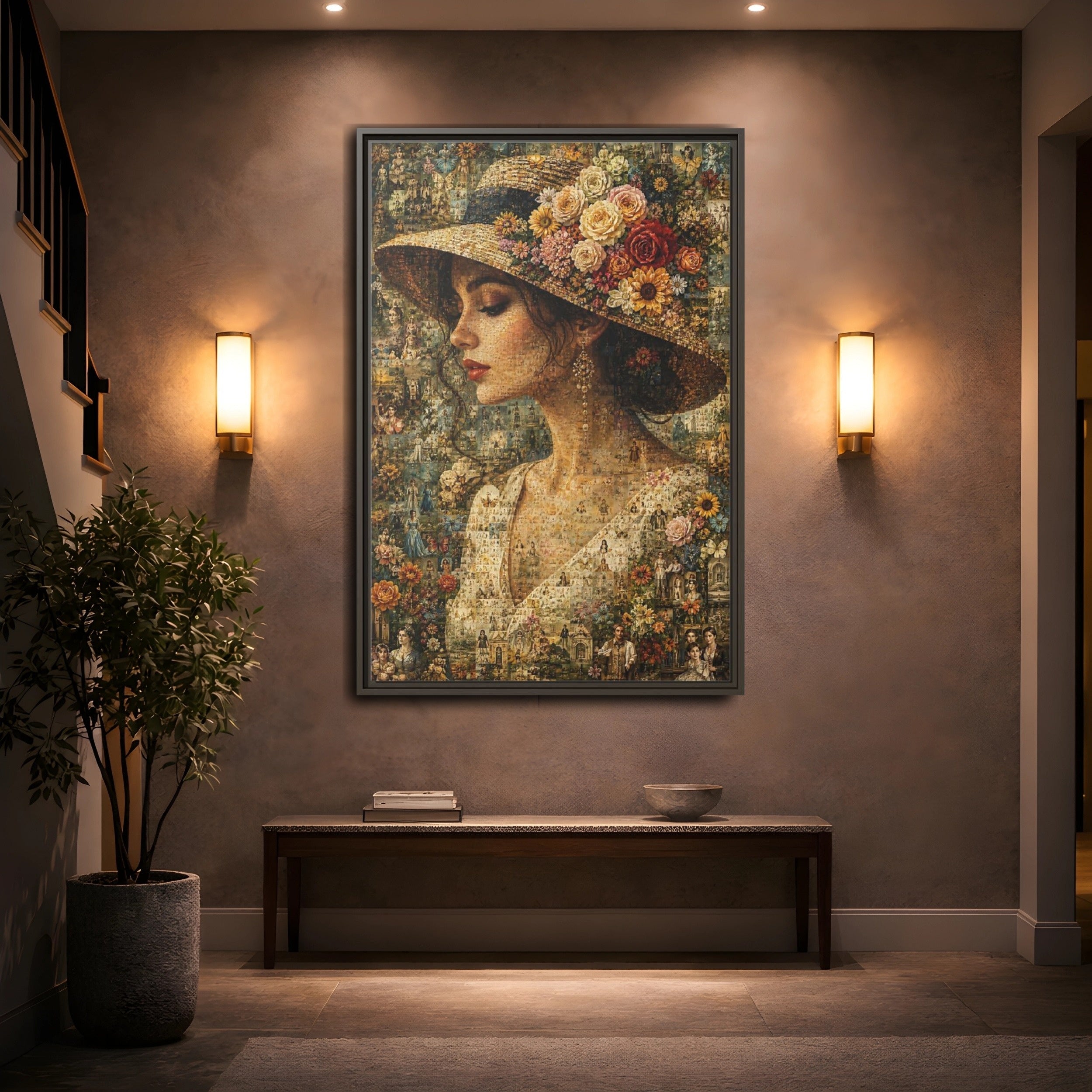 Mockup 2. Floral Woman Multicolor Floral shown as stretched canvas wall art