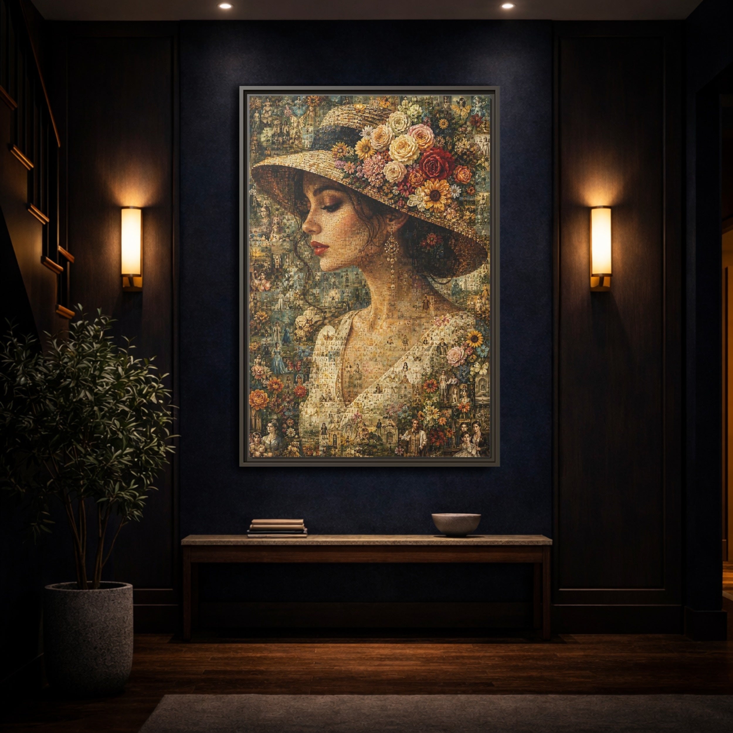 Mockup 4. Floral Woman Multicolor Floral shown as stretched canvas wall art