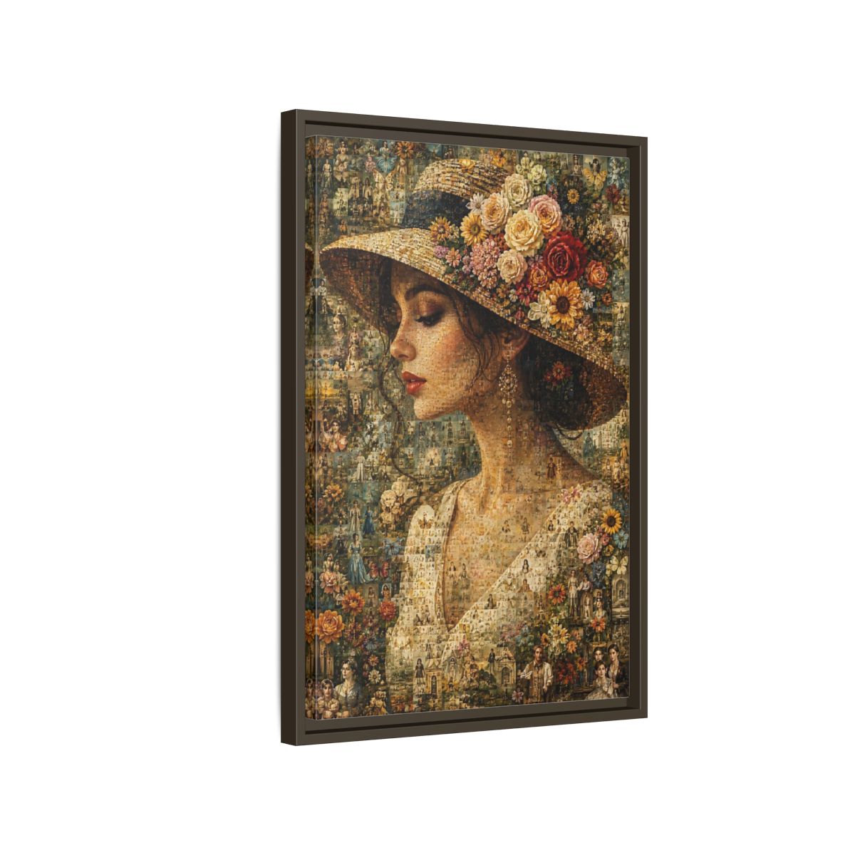 Side Mockup 2. Floral Woman Multicolor Floral shown as stretched canvas wall art