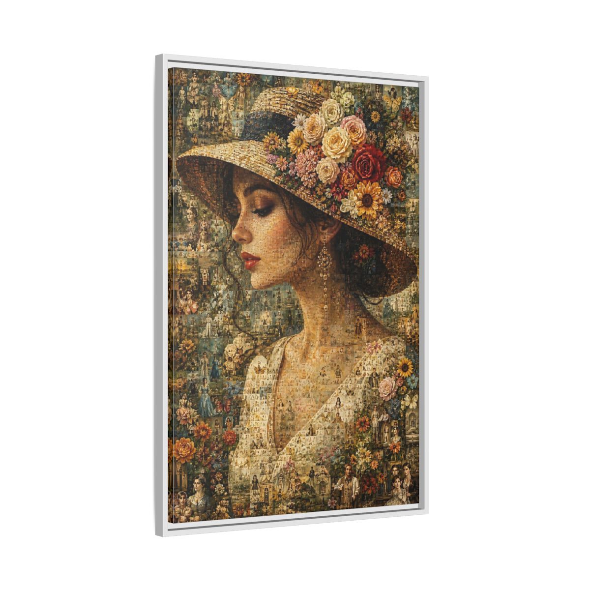 Side Mockup 9. Floral Woman Multicolor Floral shown as stretched canvas wall art