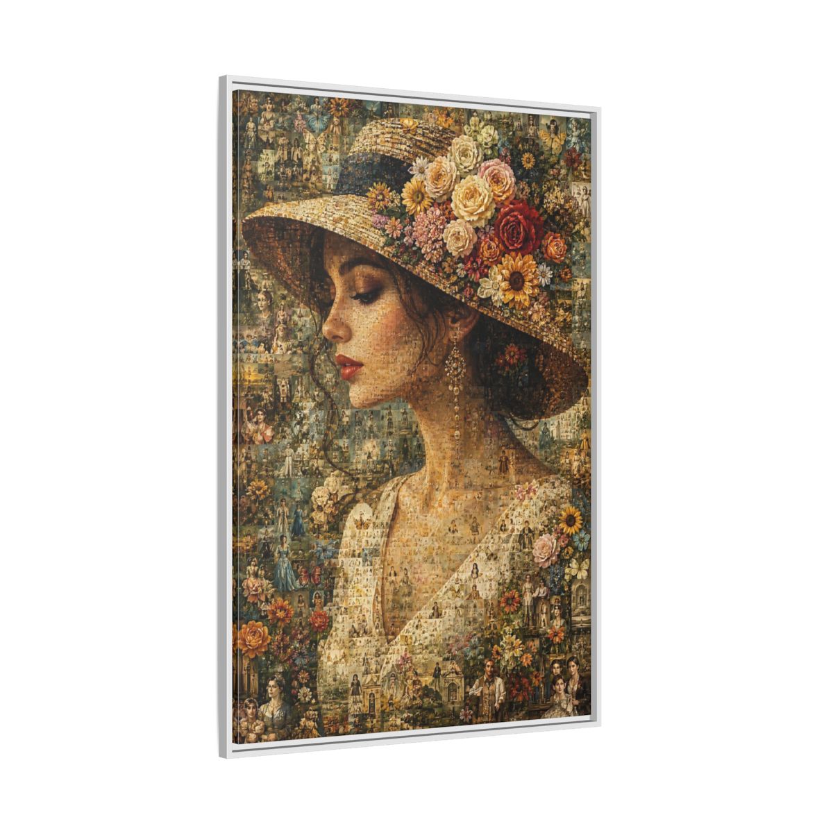 Side Mockup 7. Floral Woman Multicolor Floral shown as stretched canvas wall art