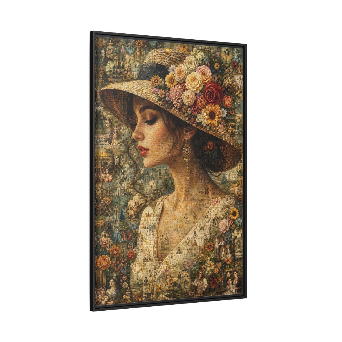 Side Mockup 12. Floral Woman Multicolor Floral shown as stretched canvas wall art