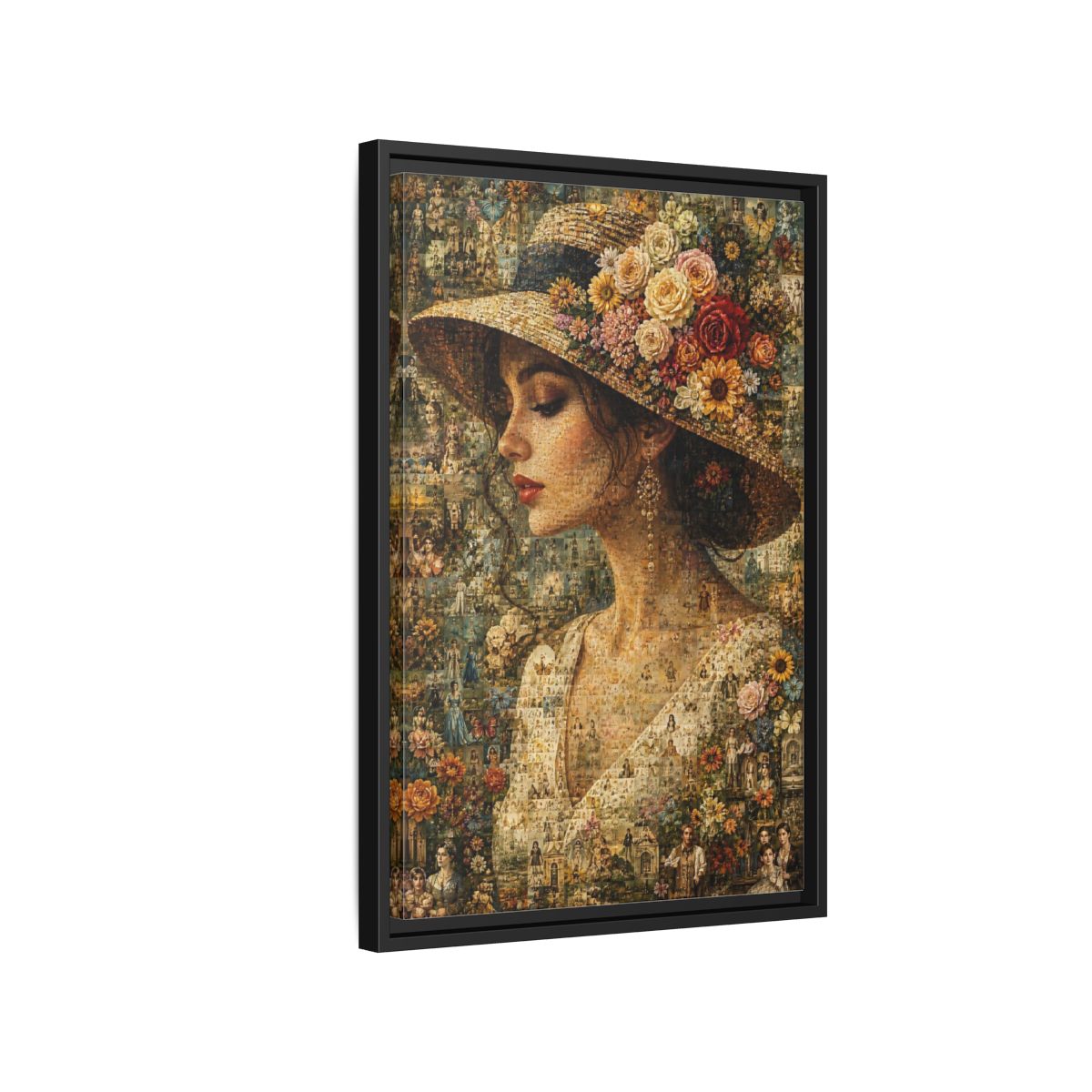 Side Mockup 3. Floral Woman Multicolor Floral shown as stretched canvas wall art