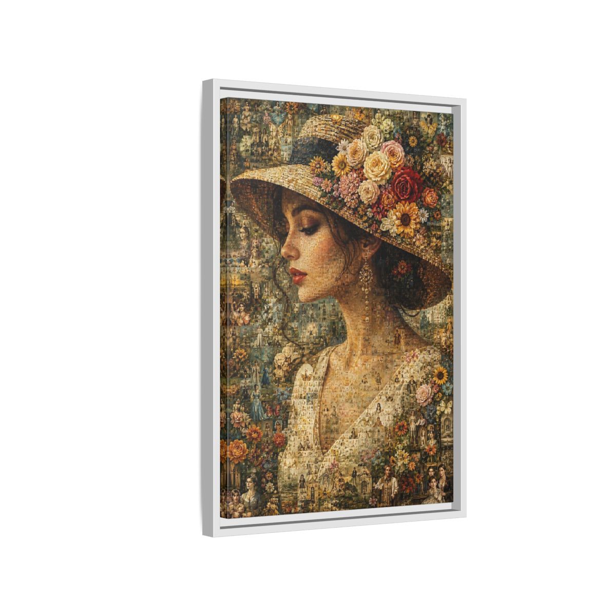 Side Mockup 1. Floral Woman Multicolor Floral shown as stretched canvas wall art