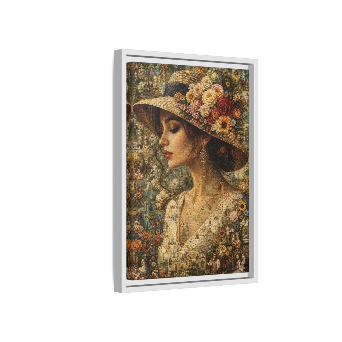 Side Mockup 4. Floral Woman Multicolor Floral shown as stretched canvas wall art