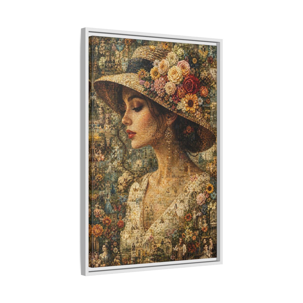 Side Mockup 10. Floral Woman Multicolor Floral shown as stretched canvas wall art