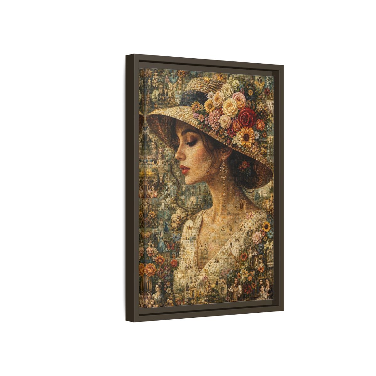 Side Mockup 5. Floral Woman Multicolor Floral shown as stretched canvas wall art