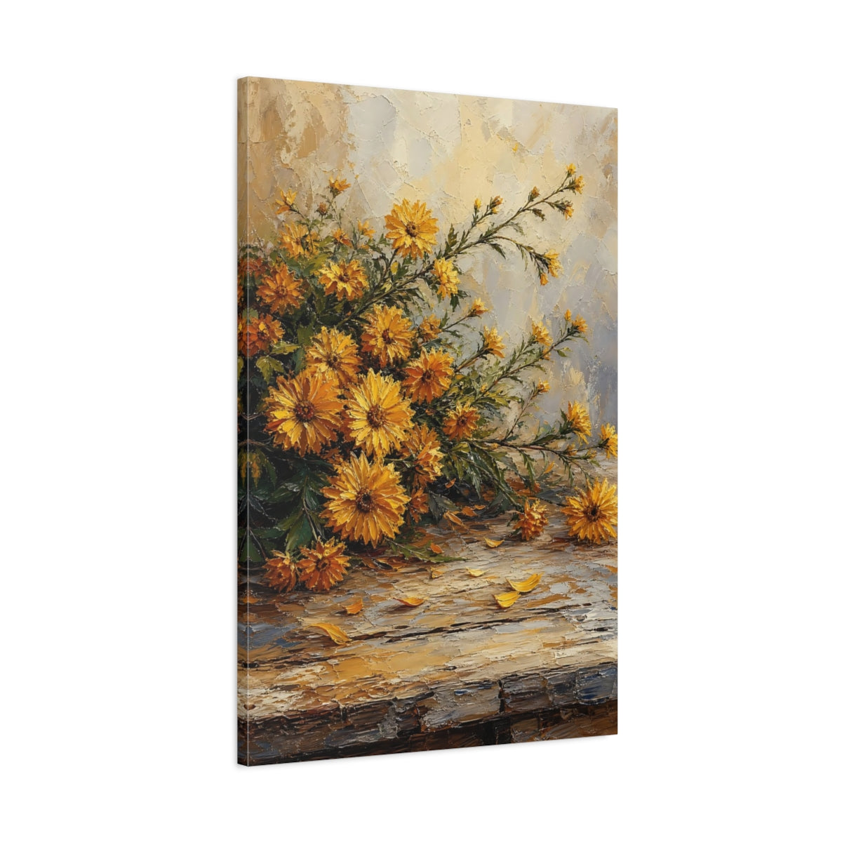 Main Mockup. Floral Yellow Chrysanthemums Yellow Chrysanthemums shown as stretched canvas wall art