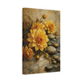 Side Mockup 4. Floral Yellow Dahlias Yellow And Blue shown as stretched canvas wall art