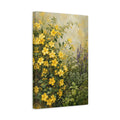 Side Mockup 4. Floral Yellow Flowers Yellow And Green Garden shown as stretched canvas wall art