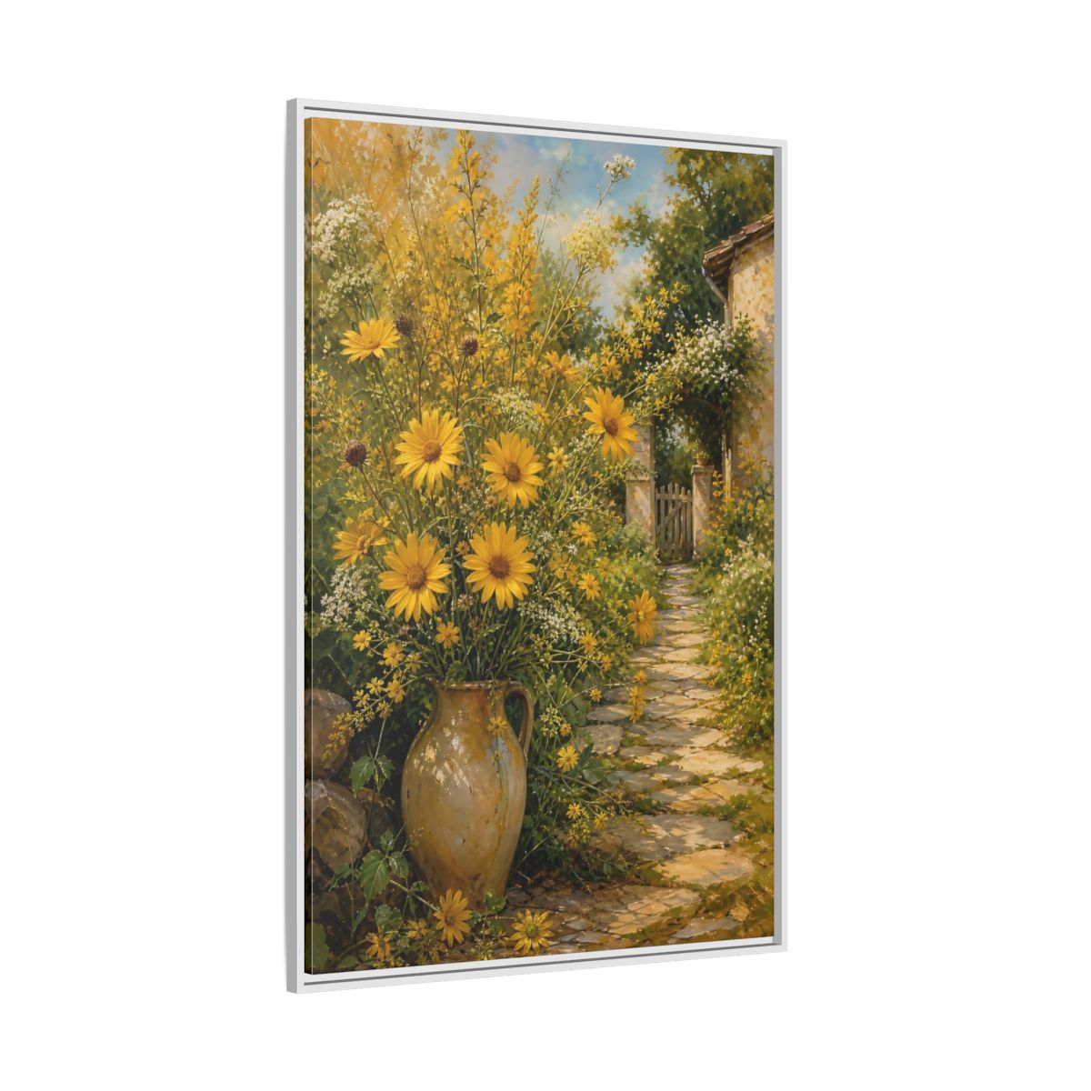 Side Mockup 7. Floral Yellow Flowers Yellow Garden shown as stretched canvas wall art