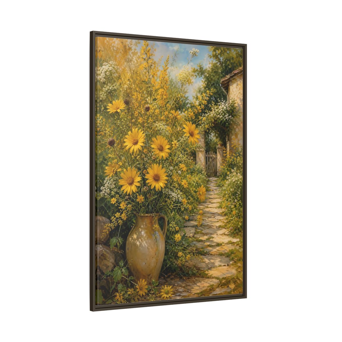 Side Mockup 8. Floral Yellow Flowers Yellow Garden shown as stretched canvas wall art
