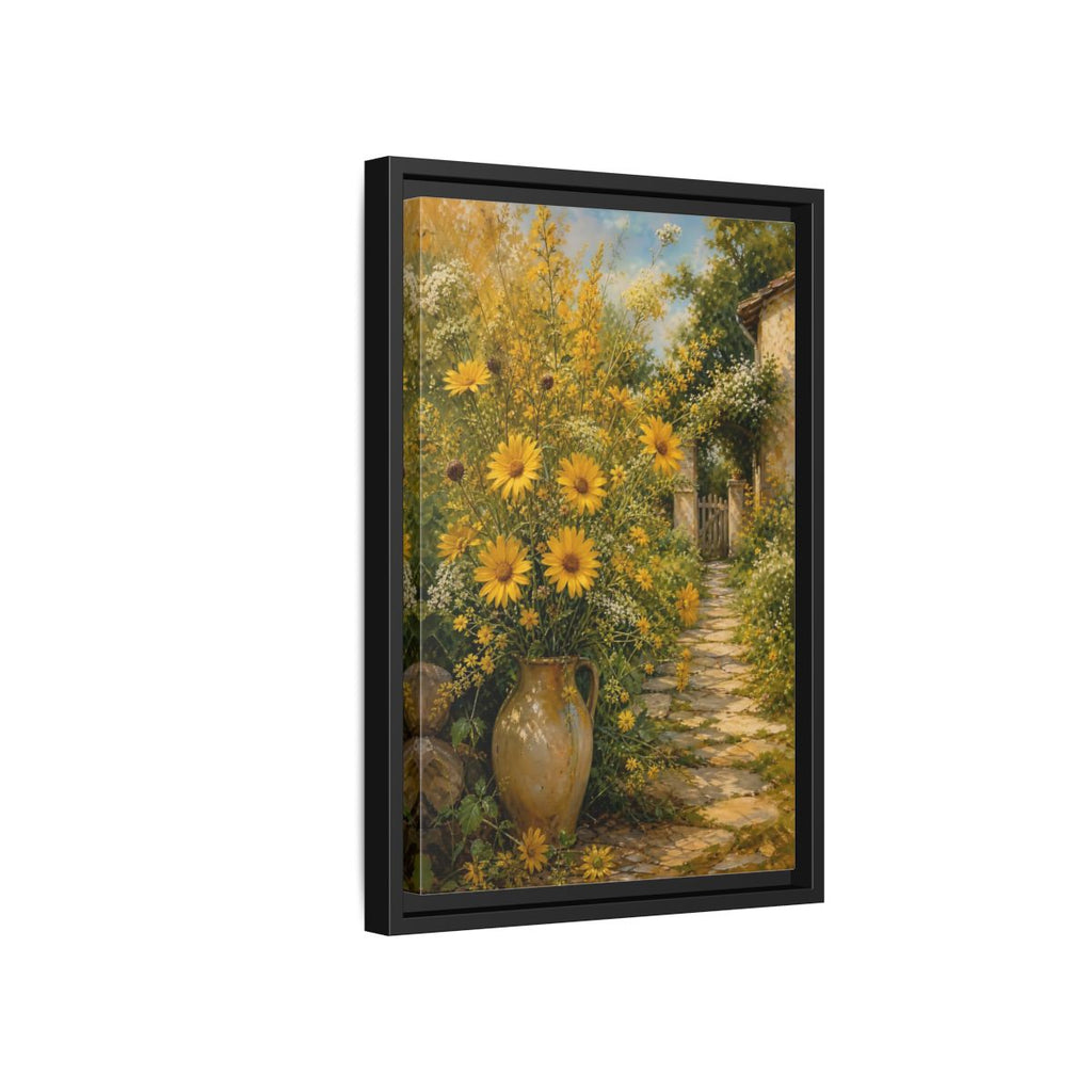 Side Mockup 6. Floral Yellow Flowers Yellow Garden shown as stretched canvas wall art