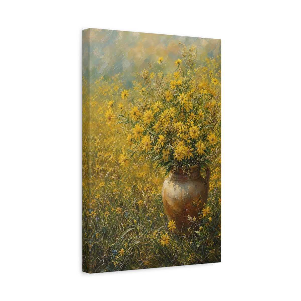 Side Mockup 4. Floral Yellow Flowers Yellow Floral Vase shown as stretched canvas wall art