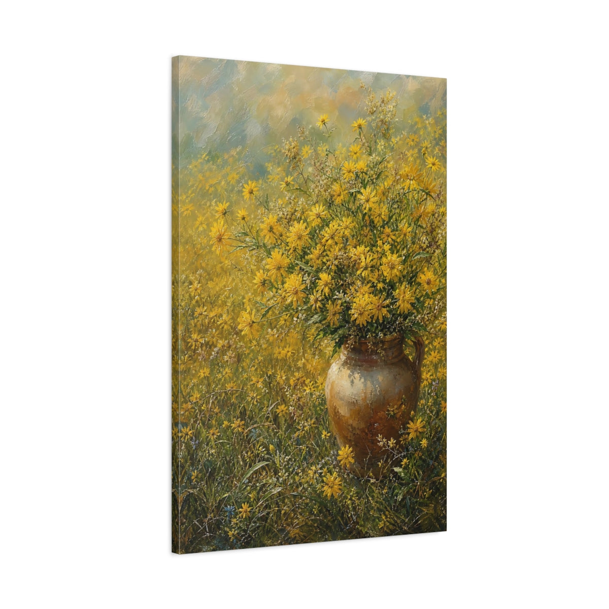 Main Mockup. Floral Yellow Flowers Yellow Floral Vase shown as stretched canvas wall art