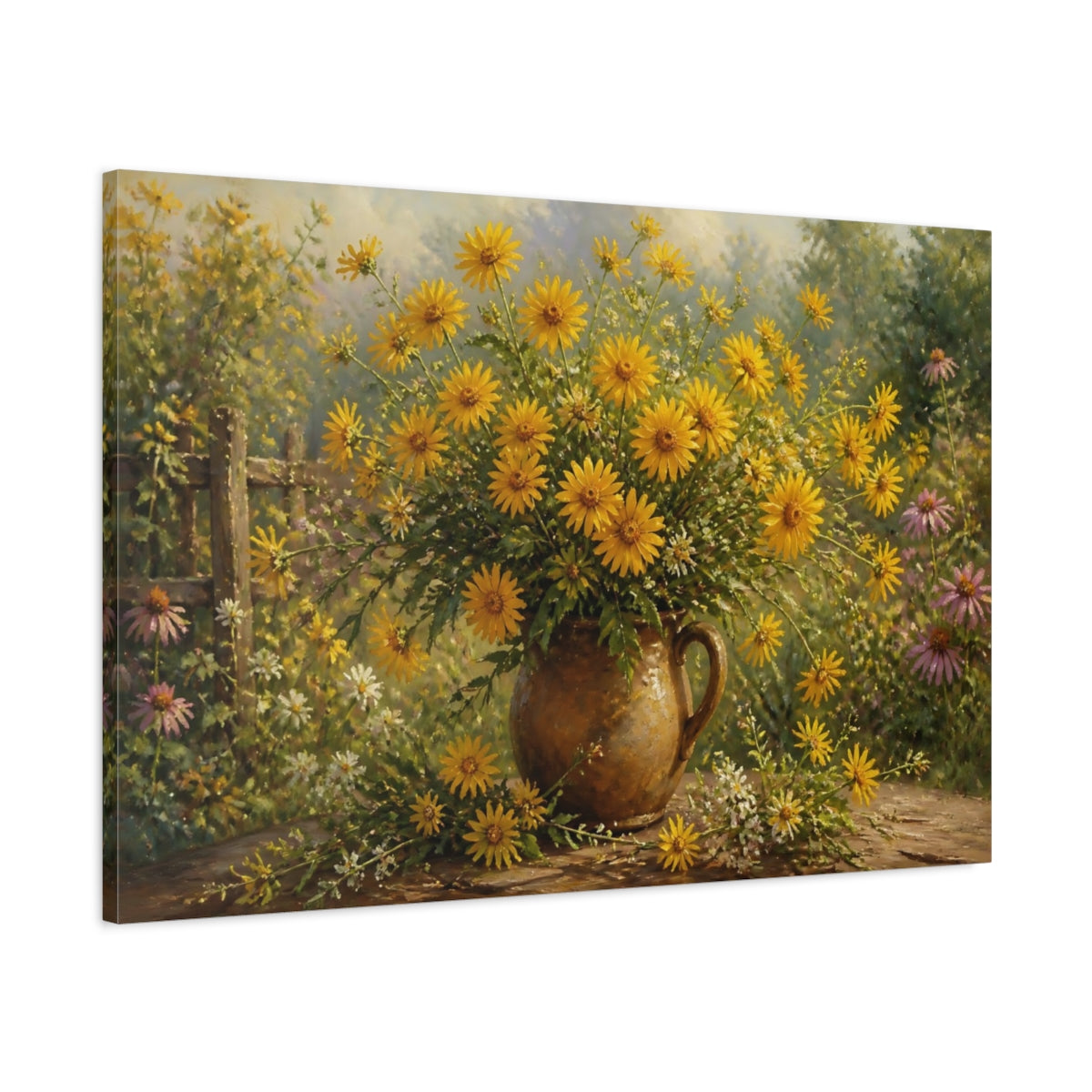 Main Mockup. Floral Yellow Flowers Yellow Flowers shown as stretched canvas wall art