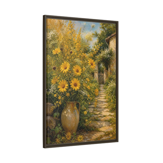 Main Mockup. Floral Yellow Flowers Yellow Garden shown as stretched canvas wall art